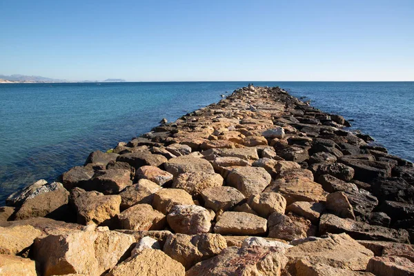 Stone Breakwater Sea Campello Αλικάντε Ισπανία — Φωτογραφία Αρχείου