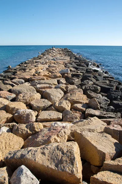 Campello Daki Stone Breakwater Skelesi Deniz Alicante Spanya — Stok fotoğraf