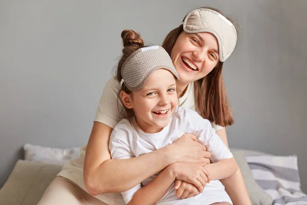 Laughing Happy Positive Mother Her Daughter Child Playing Hugging Together — Stock Photo, Image