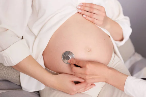 Unrecognizable Unknown Pregnant Woman Hospital Having Her Baby Heartbeat Checked — Stock Photo, Image
