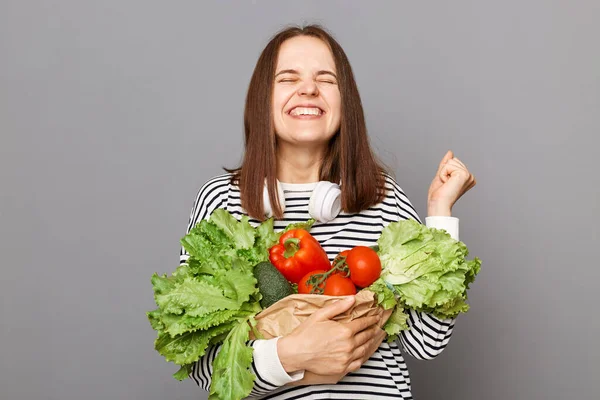 Здоровье Начинается Здорового Питания Питайте Свое Тело Здоровой Пищей Счастливая — стоковое фото