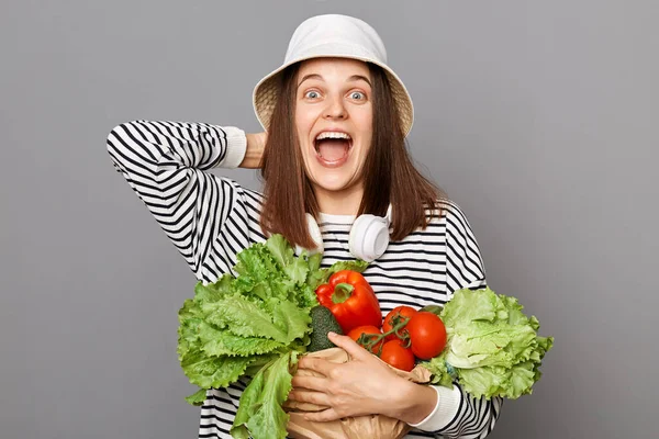 Vegetabilisk Kraft Hälsosamt Liv Grön Kost Vibrerande Hälsa Överlycklig Kvinna — Stockfoto