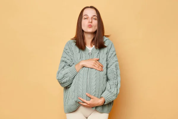 Romántica Mujer Embarazada Amorosa Futura Madre Con Suéter Caliente Punto — Foto de Stock