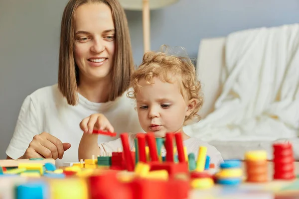 Babysitter Playful Care Exploring Together Nursery Happy Family Leisure Time — Stock Photo, Image