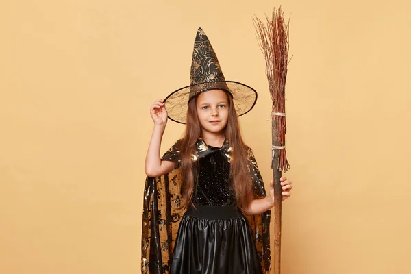 Fiesta Disfraces Halloween Fascinación Infancia Por Magia Linda Niña Con —  Fotos de Stock