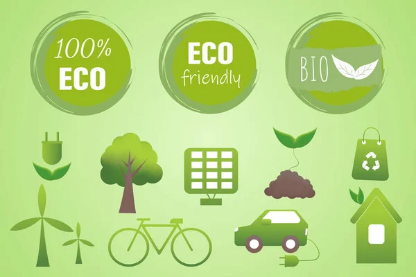 Renewable Energy Illustration Symbols Showing Eco Friendly Living Environment Icons — Stock Vector