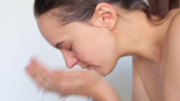 Cuidados Pele Limpos Naturais Beleza Feminina Bem Estar Lavagem Facial — Vídeo de Stock