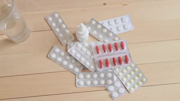 Medicamentos Antibióticos Regime Vitaminas Bem Estar Farmacêutico Vitaminas Saudáveis Minerais — Vídeo de Stock