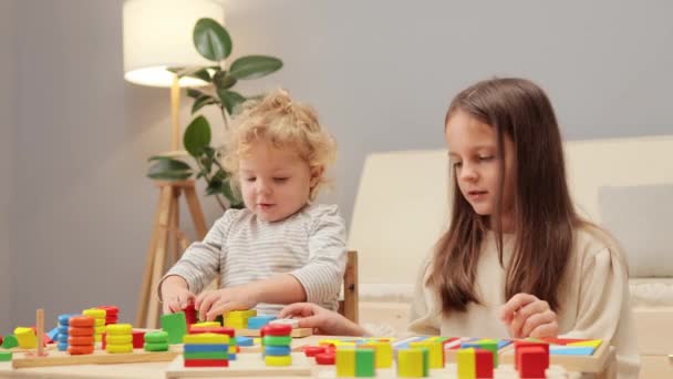 Geometryczna Eksploracja Dziecka Przedszkola Puzzle Zabawy Kreatywny Rozwój Zabawek Sortowanie — Wideo stockowe