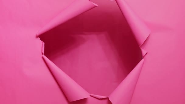 Порванный Розовый Фон Отверстием Центре Вашего Рекламного Контента Продвижения Пустое — стоковое видео