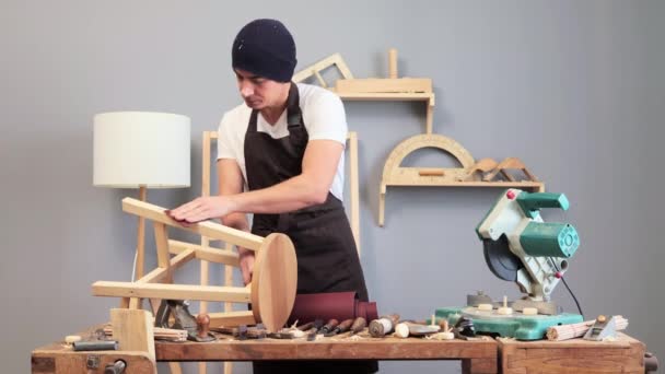 Taller Carpintería Carpintería Como Hobby Creaciones Madera Progreso Herramientas Artesanales — Vídeo de stock