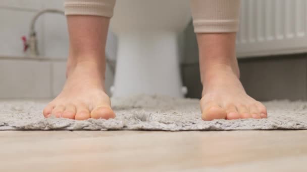 Unrecognizable Woman Sitting Toilet Bowl Bathroom Has Stomach Ache Poor — Stock Video