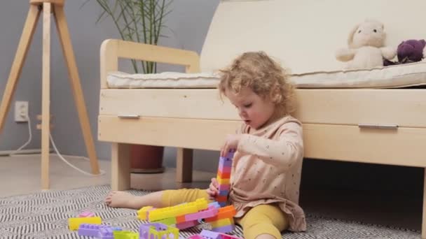 Jogo Brincalhão Criança Atividade Construção Colorida Criança Miúdo Pequeno Está — Vídeo de Stock