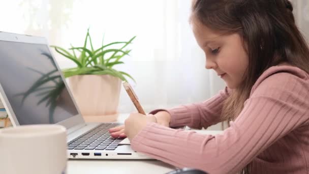 Házi Feladat Számítógéppel Gyerek Virtuális Osztályterme Egy Számítógépen Bájos Koncentrált — Stock videók