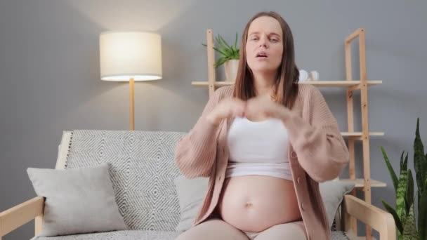 Pregnancy Illness Sick Young Pregnant Brown Haired Woman Sneezing Having — Stock Video