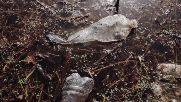 Έχυσα Σκουπίδια Στην Όχθη Του Ποταμού Αδειάστε Χρησιμοποιημένα Βρώμικα Πλαστικά — Αρχείο Βίντεο