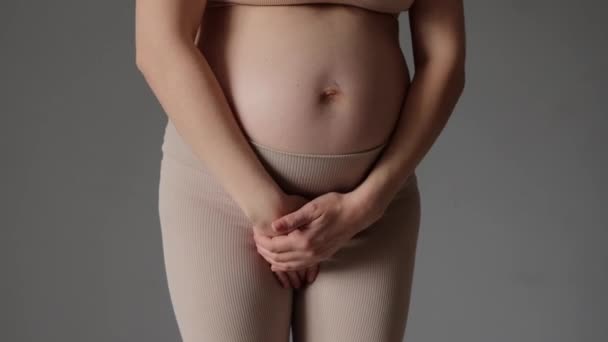 Constipation Belly Cramps Closeup Unrecognizable Pregnant Woman Tummy Female Holding — Stock Video