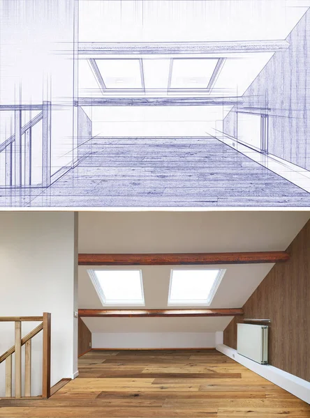 Illustration Skizzenkonzept Und Sanierte Dachgeschosswohnung — Stockfoto