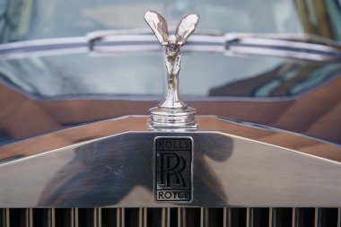 Brussels, Belgium -07 January 2023: Rolls Royce with famous winged emblem mascot on january 07, 2023 in Brussels, Belgium