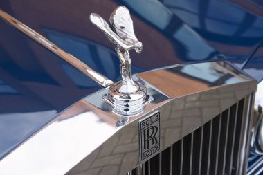 Brussels, Belgium -07 January 2023: Rolls Royce with famous winged emblem mascot on january 07, 2023 in Brussels, Belgium