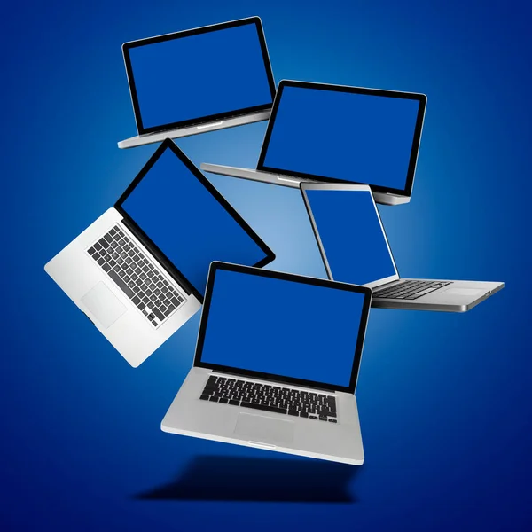 Floating Collection Laptop Blue Gradient Background — Stock Photo, Image