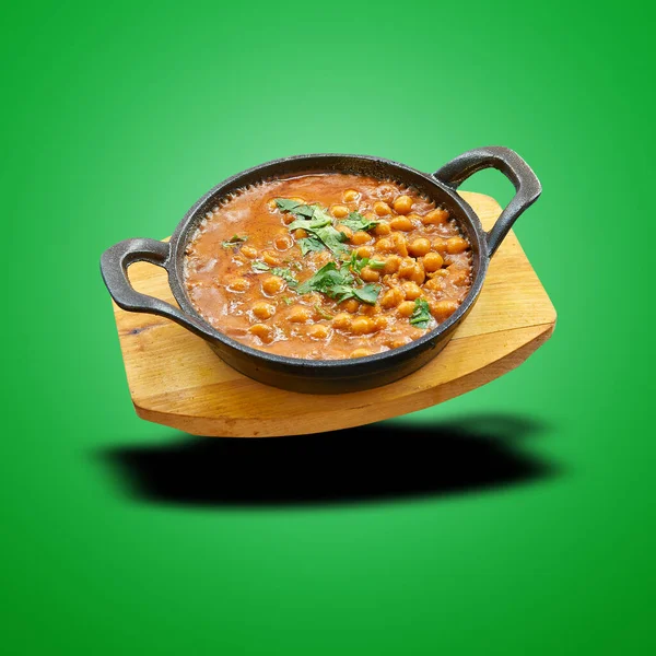Floating Chana Masala Little Pan Green Gradient Background Stock Picture