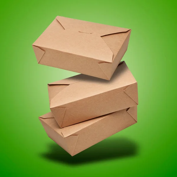 Парящая Коробка Подачи Готовой Еды Зеленый Радиальный Градиентный Фон — стоковое фото