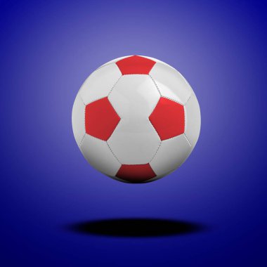 Mavi radyal arkaplan karşısında yüzen Özelleştirilebilir Beyaz Futbol topu