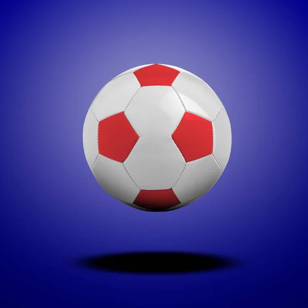Pływające Konfigurowalna Biała Piłka Nożna Niebieskim Promieniowym Tle — Zdjęcie stockowe