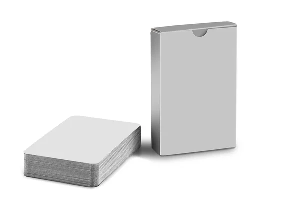 Stapel Von Spielkarten Mit Schachtel Isoliert Auf Weiß Stockbild