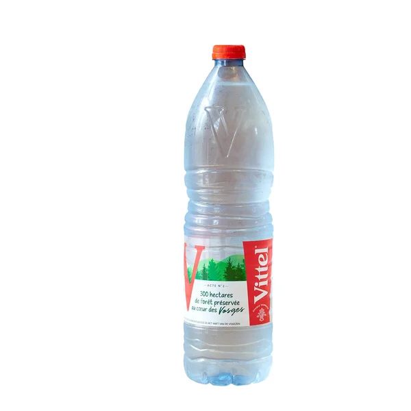 Bruselas Bélgica Julio 2023 1L5 Botella Agua Mineral Vittel Sobre — Foto de Stock