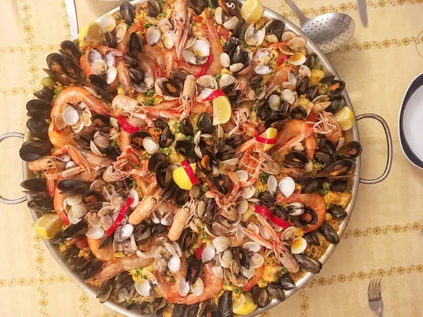 Top View Seafood Paella Table — Stock Photo, Image