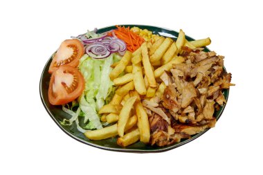 Pit ta gyros ve salata ile plaka kesme yolu ile beyaz izole