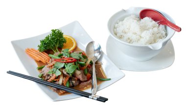 Beyaz üzerine izole edilmiş Asyalı ev yapımı yemekler.