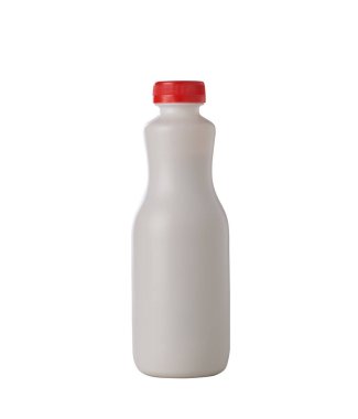 Kırmızılı beyaz plastik şişe beyaz üzerine izole edilmiş kırpma yolu ile