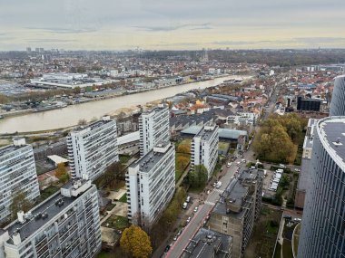 BRUSSELS,BELGIUM -NOVEMBER 21, 2024: Aerial view on the Brussels canal and  large landscape from the North area  on november 21, 2024 in Brussels, Belgium.  clipart