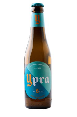 Brüksel, Belçika -05 Haziran 2025; Ypra birasının şişedeki illüstrasyon resmi, Ömer Bira Fabrikasından Belçika birası