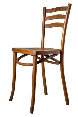 Tahta basit bar sandalyesi beyaza izole edilmiş.