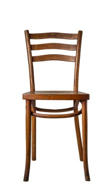 Tahta basit bar sandalyesi beyaza izole edilmiş.