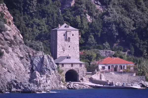 Het Klooster Van Simonos Petras Een Klooster Gebouwd Berg Athos — Stockfoto