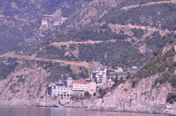 Osiou Grigoriou Manastırı Athos Dağı Üzerine Inşa Edilmiş Bir Manastır — Stok fotoğraf