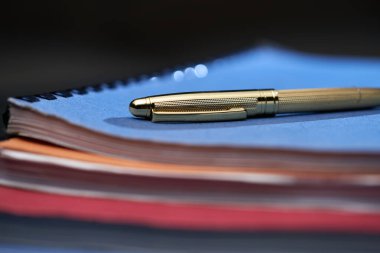 Bir yığın belgeye kalem.            