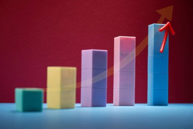 Renkli çubuklar ok işareti ile en kısadan en uzununa yükseliyor