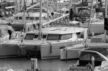 Italy, Sicily, Mediterranean sea, Marina di Ragusa (Ragusa Province); 12 January 2023, luxury yachts in the port - EDITORIAL