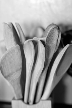 Wooden cooking tools in a kitchen
