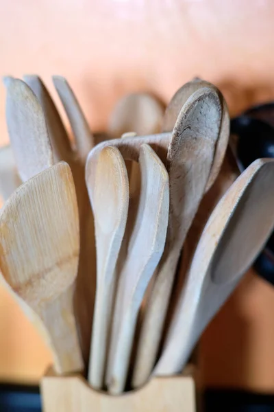 Wooden cooking tools in a kitchen