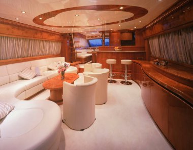 Italy, Fiumicino (Rome); luxury yacht interiors, dinette  