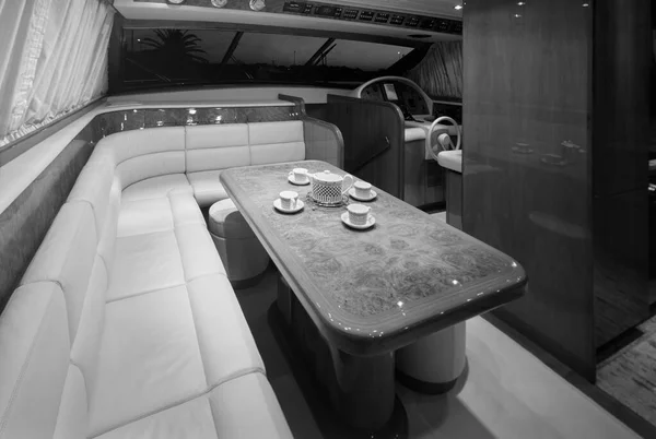 Italy, Fiumicino (Rome); luxury yacht interiors, dinette  and driving consolle