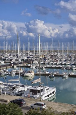 Italy, Sicily, Mediterranean sea, Marina di Ragusa (Ragusa Province); 23 January 2023, motor boats and luxury yachts in the port - EDITORIAL