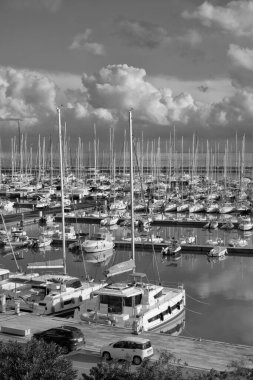 Italy, Sicily, Mediterranean sea, Marina di Ragusa (Ragusa Province); 23 January 2023, motor boats and luxury yachts in the port - EDITORIAL
